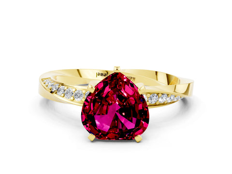 Yellow gold Heart Cut Garnet Engagement Ring with Side Stone Accents and Four-Prong Setting_24