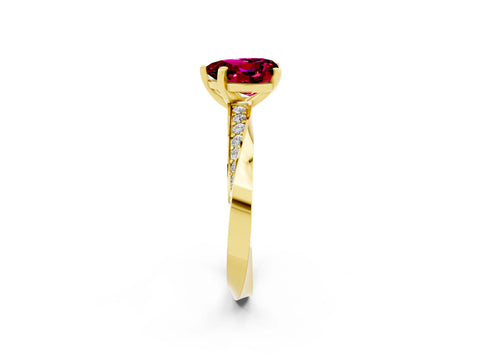 Yellow gold Heart Cut Garnet Engagement Ring with Side Stone Accents and Four-Prong Setting_26
