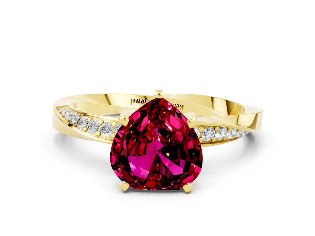 Yellow gold Heart Cut Garnet Engagement Ring with Side Stone Accents and Four-Prong Setting_60