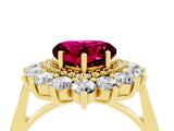 Yellow gold Heart Cut Garnet Floral Double Halo Engagement Ring with Prong Setting_100
