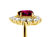 Yellow gold Heart Cut Garnet Floral Double Halo Engagement Ring with Prong Setting_101