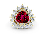 Yellow gold Heart Cut Garnet Floral Double Halo Engagement Ring with Prong Setting_96
