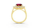 Yellow gold Heart Cut Garnet Floral Double Halo Engagement Ring with Prong Setting_99