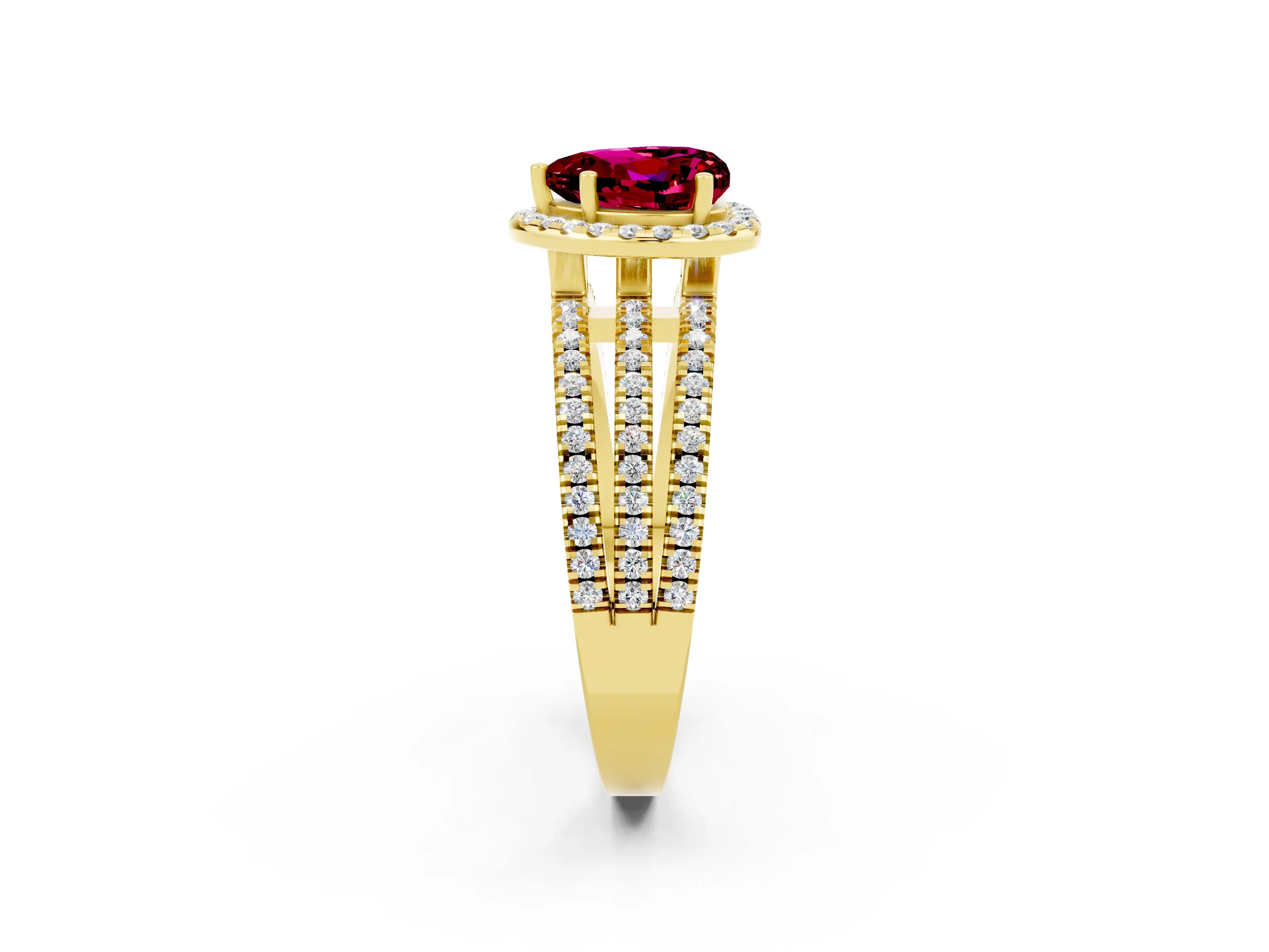 Yellow gold Heart Cut Garnet Halo Engagement Ring with Split Shank and Four-Prong Setting_2