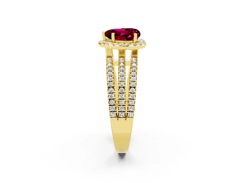 Yellow gold Heart Cut Garnet Halo Engagement Ring with Split Shank and Four-Prong Setting_2