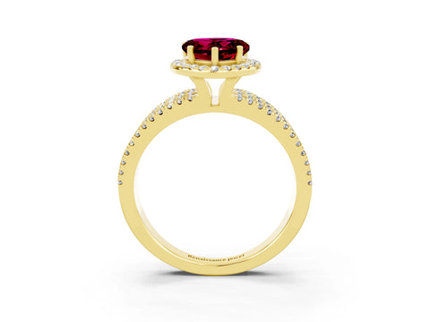 Yellow gold Heart Cut Garnet Halo Engagement Ring with Split Shank and Four-Prong Setting_3