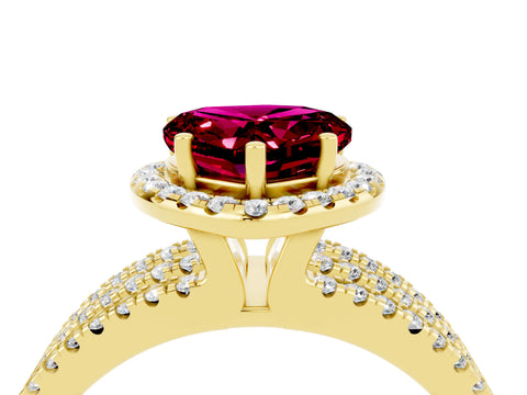 Yellow gold Heart Cut Garnet Halo Engagement Ring with Split Shank and Four-Prong Setting_4