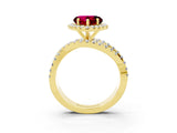 Yellow gold Heart Cut Garnet Halo Ring with Round Split Shank and Prong Setting_51