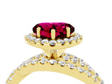 Yellow gold Heart Cut Garnet Halo Ring with Round Split Shank and Prong Setting_52