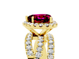 Yellow gold Heart Cut Garnet Halo Ring with Round Split Shank and Prong Setting_53