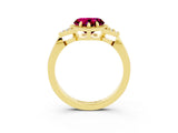 Yellow gold Heart Cut Garnet Halo Ring with Tapered Band and Four-Prong Setting_3