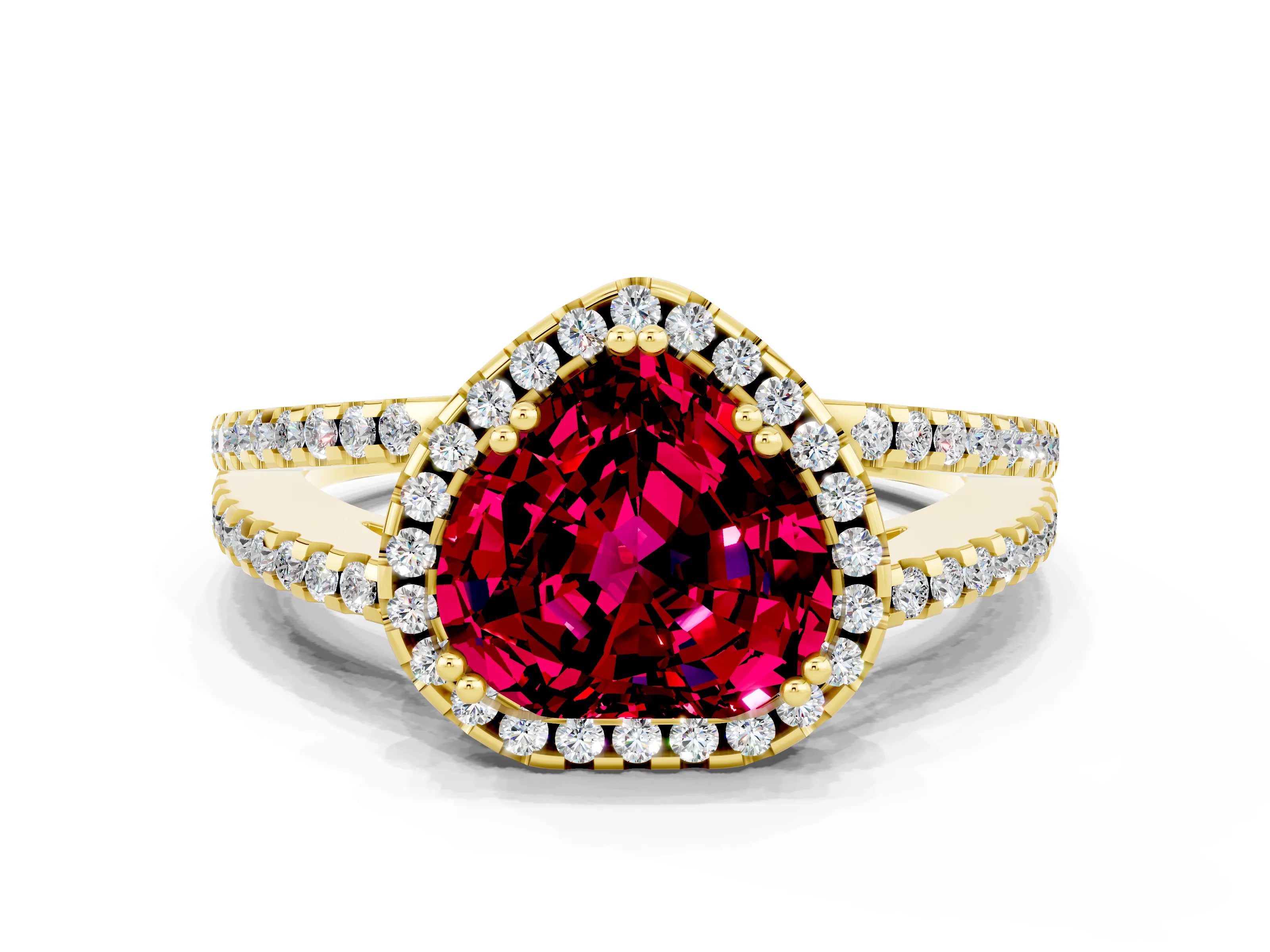 Yellow gold Heart Cut Garnet Halo Split Shank Engagement Ring_12