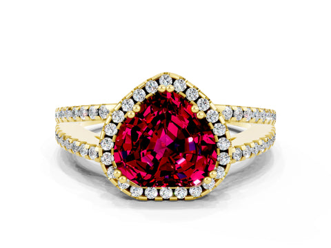 Yellow gold Heart Cut Garnet Halo Split Shank Engagement Ring_12