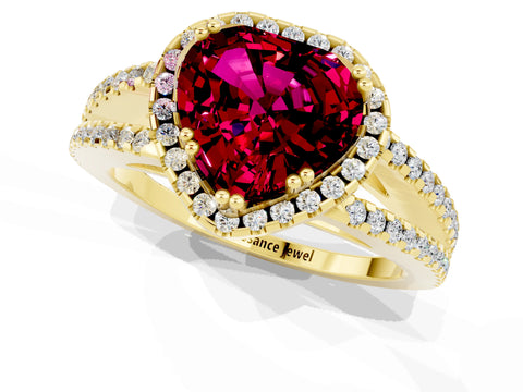 Yellow gold Heart Cut Garnet Halo Split Shank Engagement Ring_13