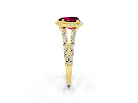 Yellow gold Heart Cut Garnet Halo Split Shank Engagement Ring_14