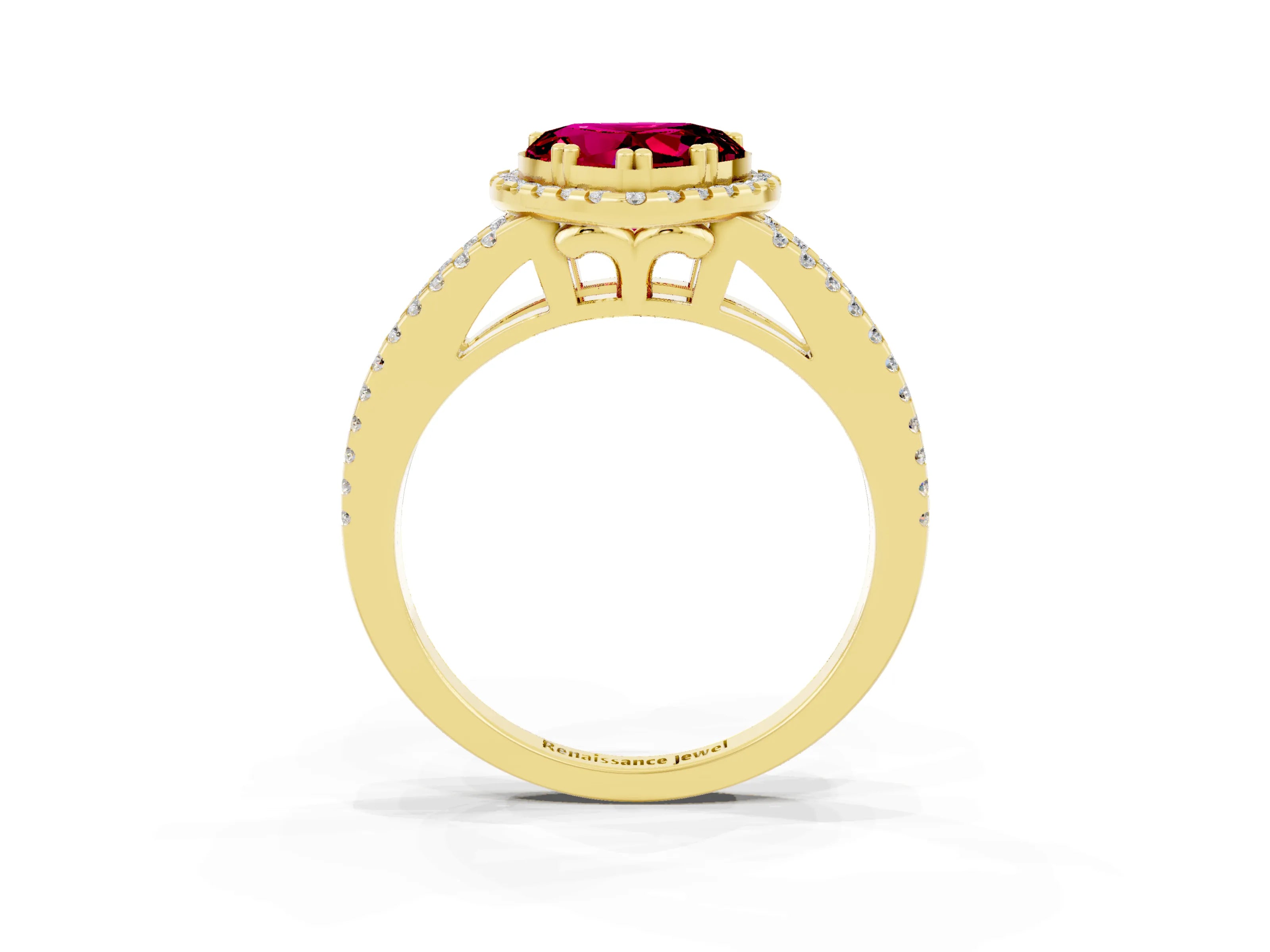 Yellow gold Heart Cut Garnet Halo Split Shank Engagement Ring_15