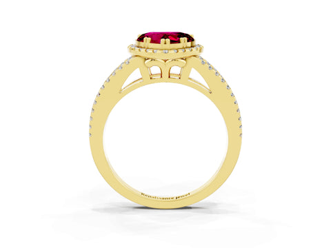 Yellow gold Heart Cut Garnet Halo Split Shank Engagement Ring_15