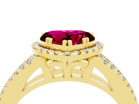 Yellow gold Heart Cut Garnet Halo Split Shank Engagement Ring_16