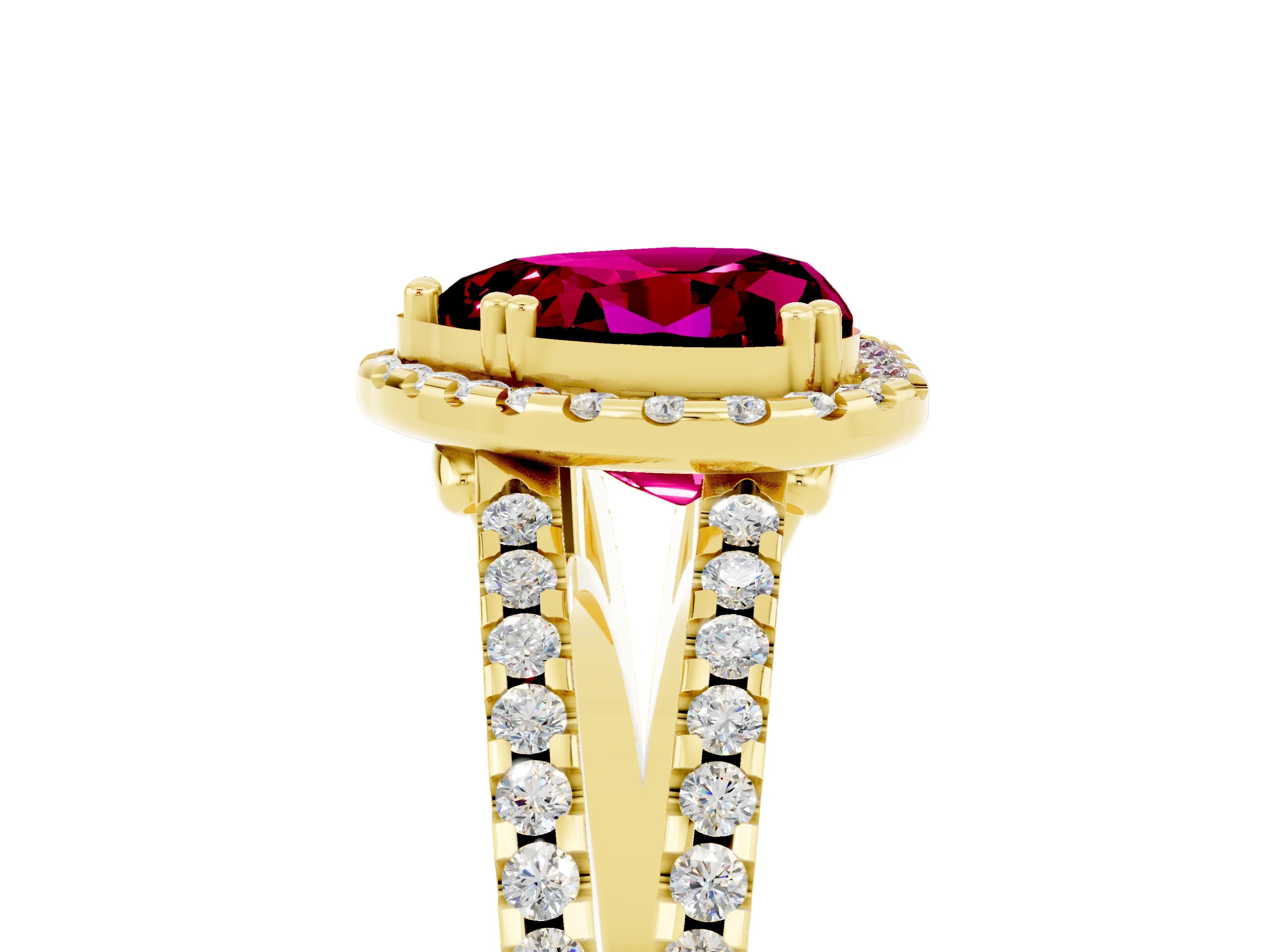 Yellow gold Heart Cut Garnet Halo Split Shank Engagement Ring_17