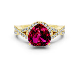Yellow gold Heart Cut Garnet Halo Twist Band Solitaire Prong Setting Ring