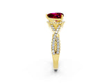 Yellow gold Heart Cut Garnet Halo Twist Band Solitaire Prong Setting Ring_2