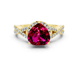 Yellow gold Heart Cut Garnet  Halo Twist Band Solitaire Prong Setting Ring_24