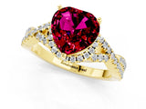 Yellow gold Heart Cut Garnet  Halo Twist Band Solitaire Prong Setting Ring_25