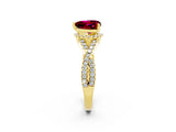 Yellow gold Heart Cut Garnet  Halo Twist Band Solitaire Prong Setting Ring_26