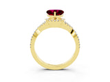 Yellow gold Heart Cut Garnet Halo Twist Band Solitaire Prong Setting Ring_3
