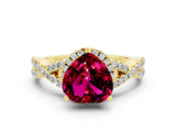 Yellow gold Heart Cut Garnet  Halo Twist Band Solitaire Prong Setting Ring_54