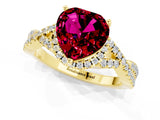 Yellow gold Heart Cut Garnet  Halo Twist Band Solitaire Prong Setting Ring_55