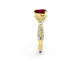 Yellow gold Heart Cut Garnet  Halo Twist Band Solitaire Prong Setting Ring_56
