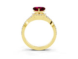 Yellow gold Heart Cut Garnet  Halo Twist Band Solitaire Prong Setting Ring_57