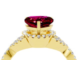 Yellow gold Heart Cut Garnet  Halo Twist Band Solitaire Prong Setting Ring_58