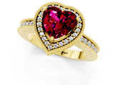 Yellow gold Heart Cut Garnet Milgrain Halo Engagement Ring with Round Pavé Band and Prong Setting_13
