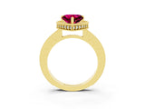 Yellow gold Heart Cut Garnet Milgrain Halo Engagement Ring with Round Pavé Band and Prong Setting_15