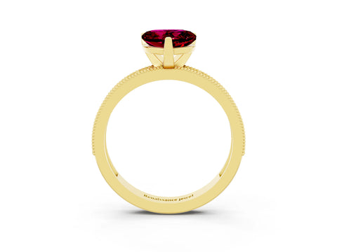 Yellow gold Heart Cut Garnet Milgrain Pavé Engagement Ring with Four-Prong Setting_15