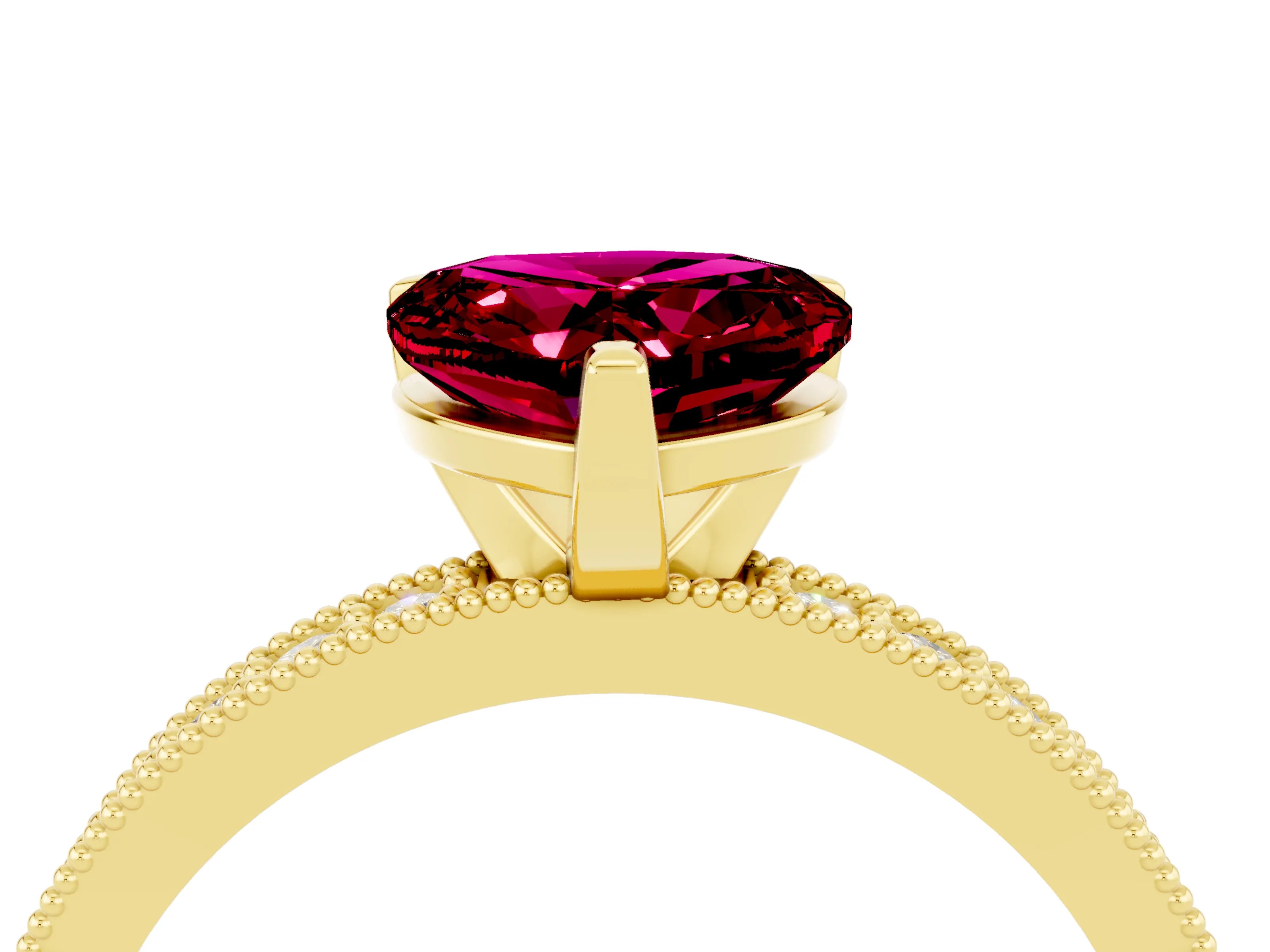 Yellow gold Heart Cut Garnet Milgrain Pavé Engagement Ring with Four-Prong Setting_16