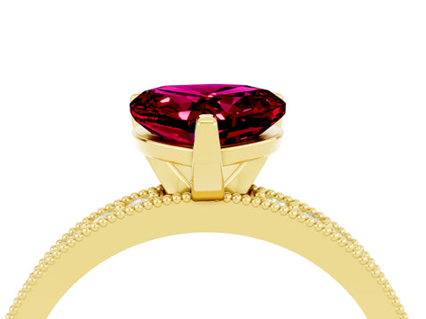 Yellow gold Heart Cut Garnet Milgrain Pavé Engagement Ring with Four-Prong Setting_16