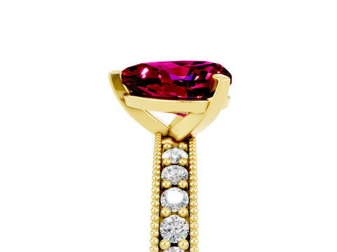 Yellow gold Heart Cut Garnet Milgrain Pavé Engagement Ring with Four-Prong Setting_17