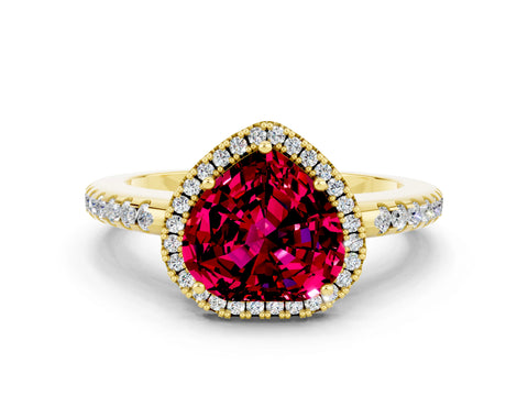 Yellow gold Heart Cut Garnet Pavé Halo Ring with Four-Prong Setting_12