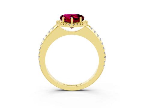 Yellow gold Heart Cut Garnet Pavé Halo Ring with Four-Prong Setting_15