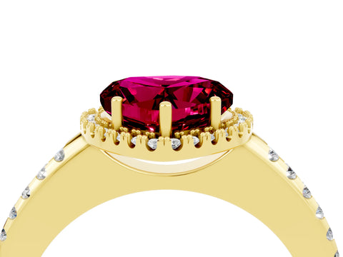 Yellow gold Heart Cut Garnet Pavé Halo Ring with Four-Prong Setting_16