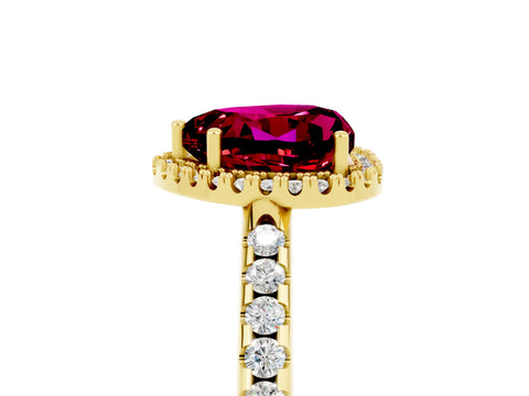 Yellow gold Heart Cut Garnet Pavé Halo Ring with Four-Prong Setting_17