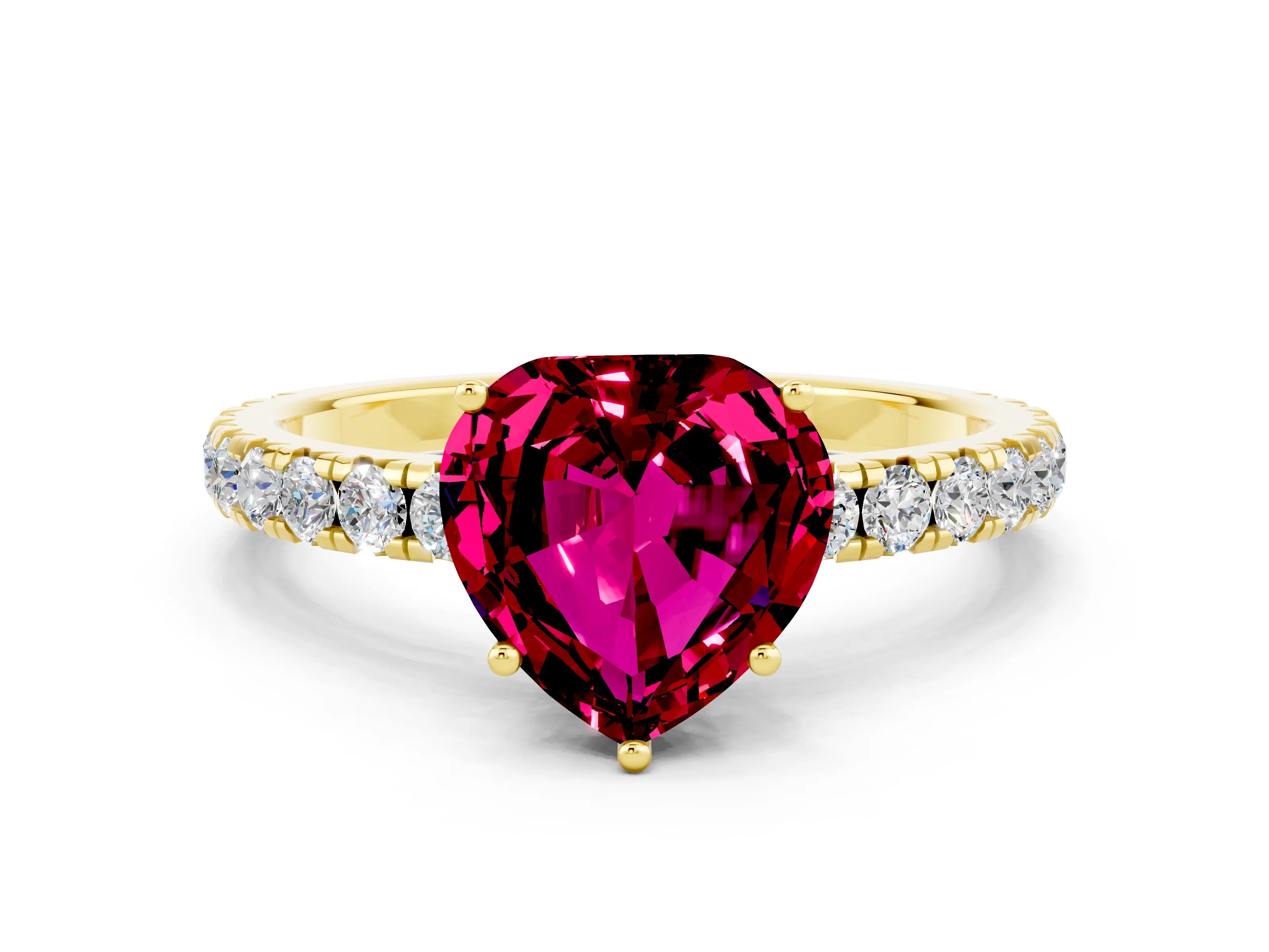 Yellow gold Heart Cut Garnet Pavé Solitaire Engagement Ring with Four-Prong Setting_12