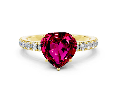Yellow gold Heart Cut Garnet Pavé Solitaire Engagement Ring with Four-Prong Setting_12