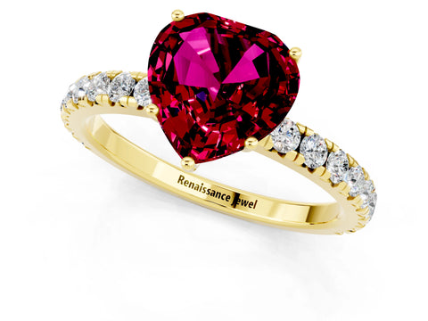 Yellow gold Heart Cut Garnet Pavé Solitaire Engagement Ring with Four-Prong Setting_13