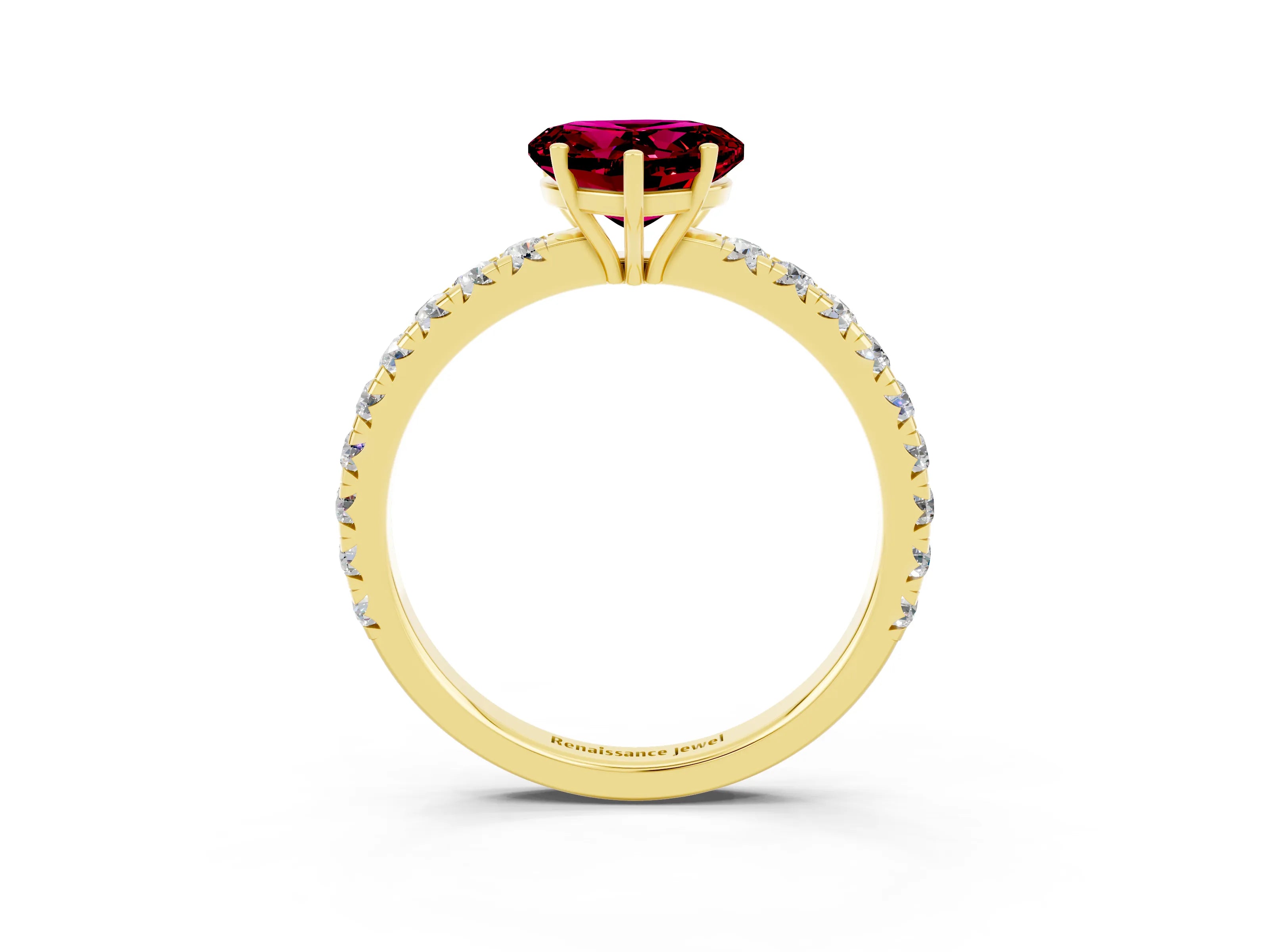 Yellow gold Heart Cut Garnet Pavé Solitaire Engagement Ring with Four-Prong Setting_15