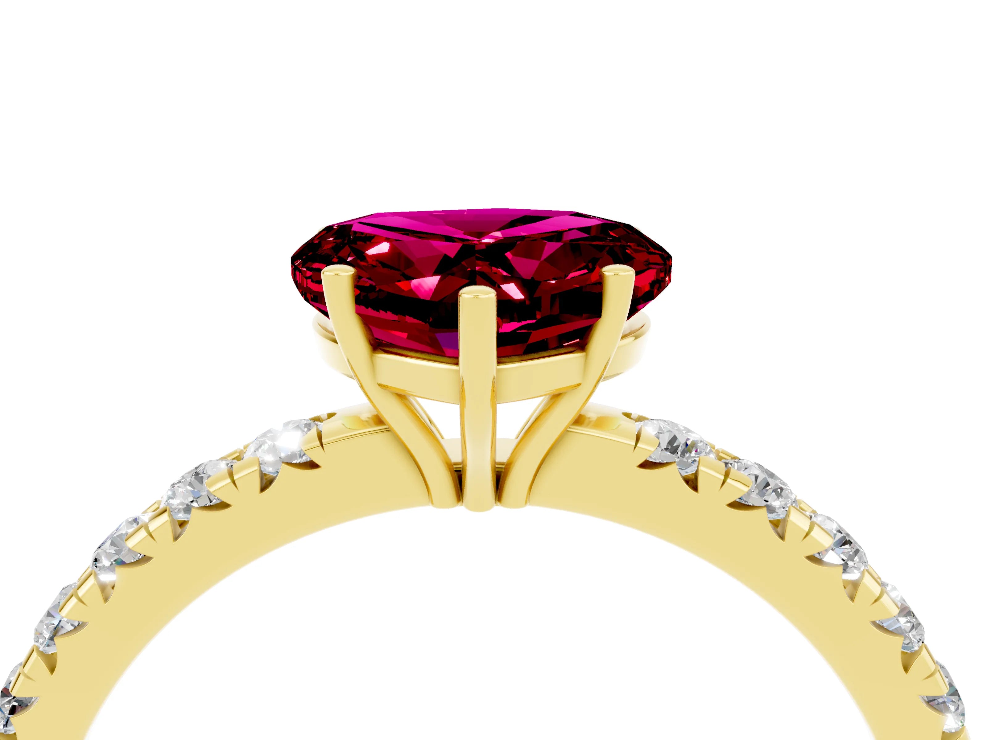 Yellow gold Heart Cut Garnet Pavé Solitaire Engagement Ring with Four-Prong Setting_16