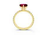Yellow gold Heart Cut Garnet Pavé Solitaire Ring with Round Band and Prong Setting_27